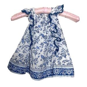 Cupcakes & Cashmere White and Blue Floral Ruffle Dress Spring Easter Size 4T